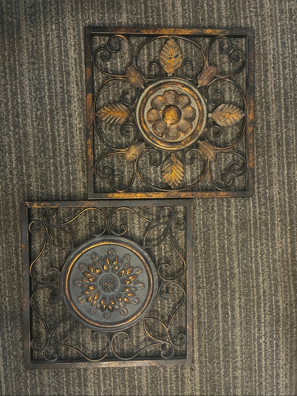 Ornate Metal Wall Plaque Set in Antique Bronze and Gold Perfect Decor Item 728